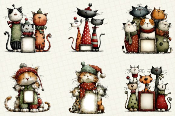 Whimsical Christmas Cats Clipart - Image 6