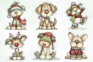 Alternative view of Whimsical Christmas Fluffy Dogs Clipart