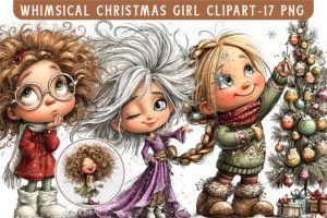 Whimsical Christmas Girl Clipart