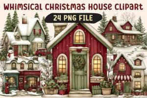 Whimsical Christmas House Clipart