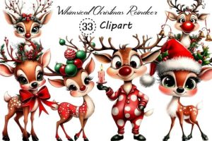 Whimsical Christmas Reindeer Clipart