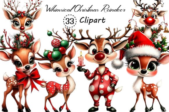 Whimsical Christmas Reindeer Clipart