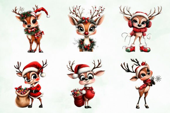 Whimsical Christmas Reindeer Clipart - Image 3