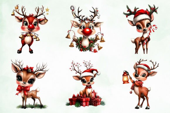 Whimsical Christmas Reindeer Clipart - Image 4