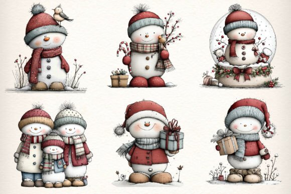 Whimsical Christmas Snowman Clipart - Image 4