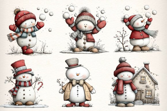 Whimsical Christmas Snowman Clipart - Image 6