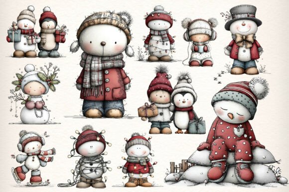 Whimsical Christmas Snowman Clipart - Image 7