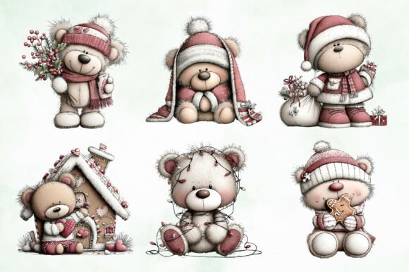 Whimsical Christmas Teddy Clipart Bundle - Image 2