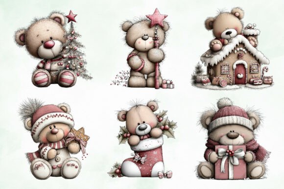 Whimsical Christmas Teddy Clipart Bundle - Image 3