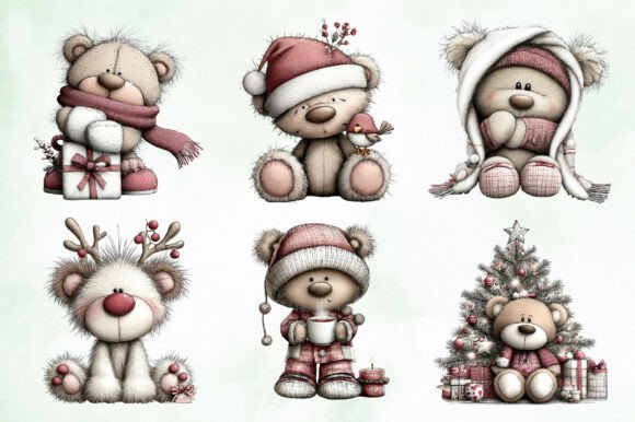 Whimsical Christmas Teddy Clipart Bundle - Image 4