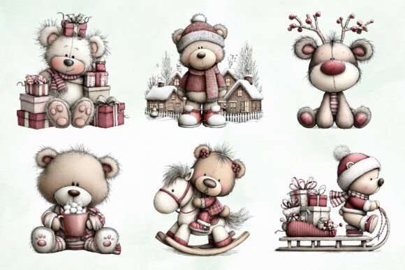 Whimsical Christmas Teddy Clipart Bundle - Image 5