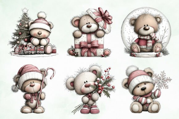 Whimsical Christmas Teddy Clipart Bundle - Image 6