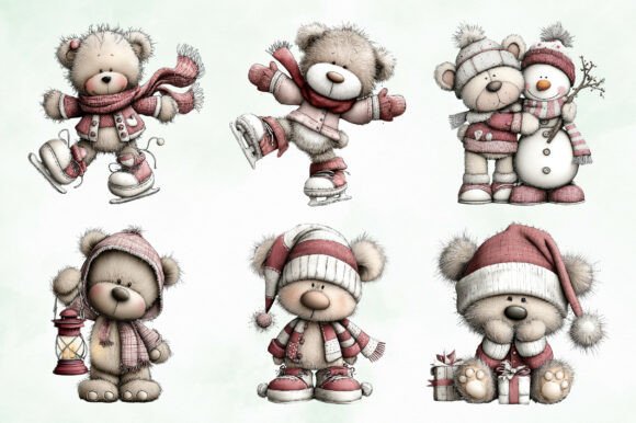 Whimsical Christmas Teddy Clipart Bundle - Image 7