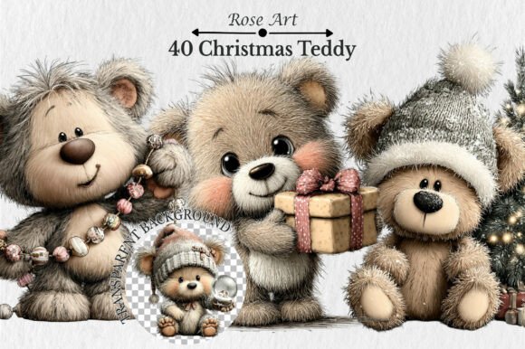 Whimsical Christmas Teddy Clipart Bundle