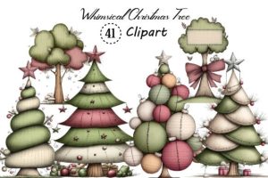 Whimsical Christmas Tree Clipart Bundle