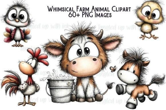 Whimsical Farm Animal Clipart Bundle