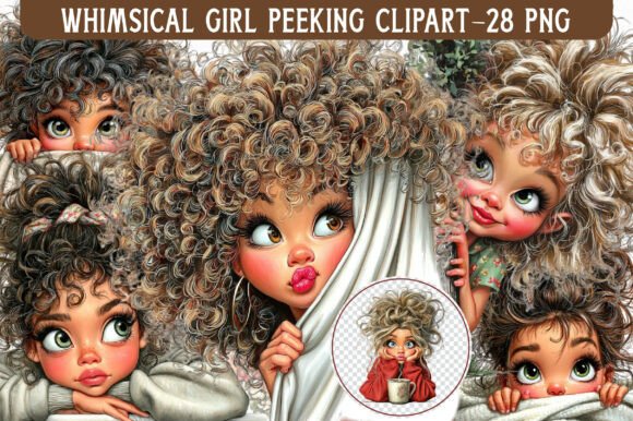 Whimsical Girl Peeking Clipart