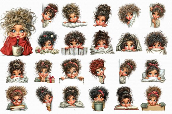 Whimsical Girl Peeking Clipart - Image 2