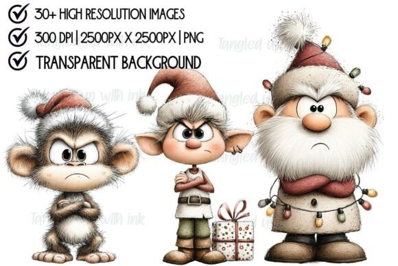 Whimsical Grumpy Christmas Clipart - Image 3