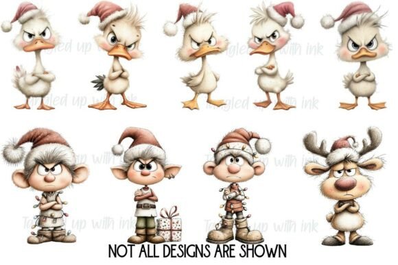 Whimsical Grumpy Christmas Clipart - Image 6