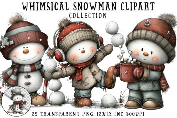Whimsical Snowman Clipart Bundle