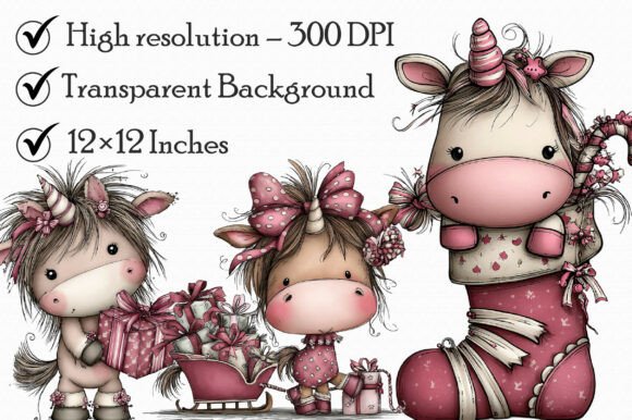 Whimsical Unicorn Christmas Clipart - Image 5