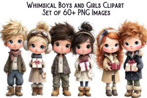 Whimsical Winter Kids Clipart Bundle