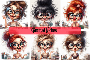Whimsical Ladies in Spectacles Set of 6