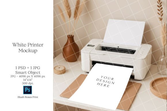 White Printer Blank Sheet Mockup PSD