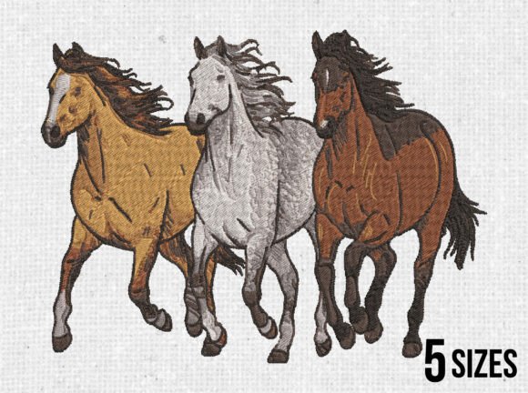 Wild Galloping Horses Embroidery