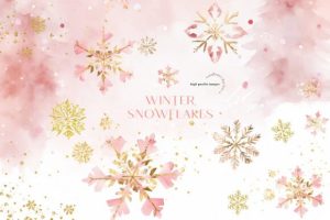 Winter Pink Blush Snowflakes Clipart