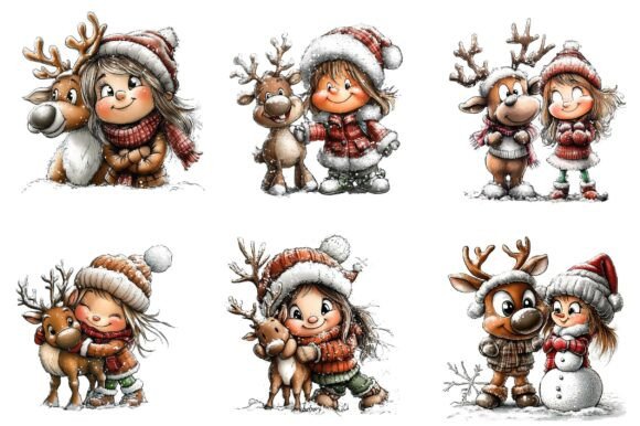 Winter Girl and Reindeer Clipart - Image 3
