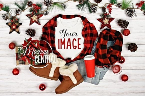 Woman's White T-Shirt Christmas Mockup