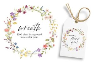 Wreath, Watercolor Wild Flowers, Frame.