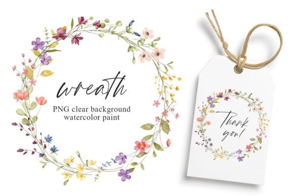 Wreath, Watercolor Wild Flowers, Frame.
