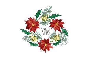 Xmas Wreath of Poinsettia Holly Pine