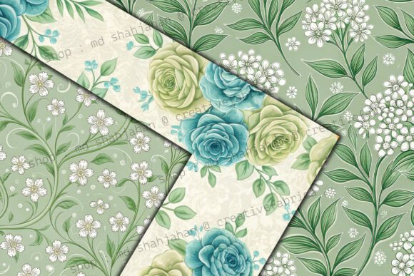 Alternative view of Blue Green Vintage Floral Digital Paper
