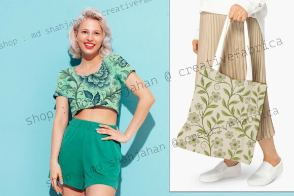 Blue Green Vintage Floral Digital Paper - Image 5