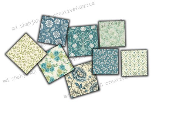 Blue Green Vintage Floral Digital Paper - Image 7