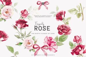 Alternative view of Burgundy Rose Birth Flower Set