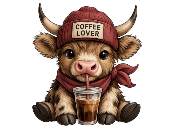 Coffee Addict Highland Cow Png - Image 2