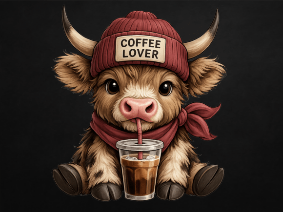 Coffee Addict Highland Cow Png - Image 3