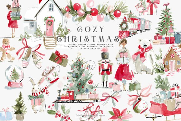 Cozy Christmas Watercolor Clipart Set