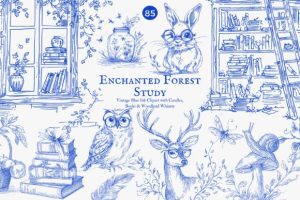 Forest Study Blue Ink Illustration Png