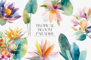 Alternative view of Tropical Floral Watercolor Clipart Set