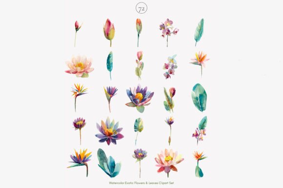 Tropical Floral Watercolor Clipart Set - Image 7