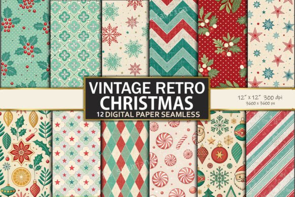 Vintage Retro Christmas Digital Paper