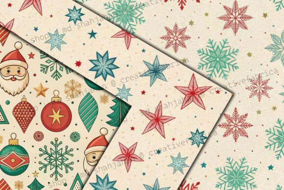 Vintage Retro Christmas Digital Paper - Image 2