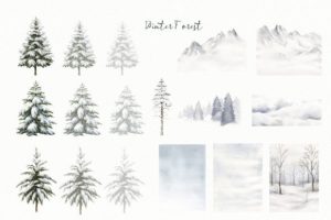 Alternative view of Watercolor Winter Landscape Clipart