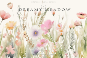 Wild Flowers Floral Border Clipart Set